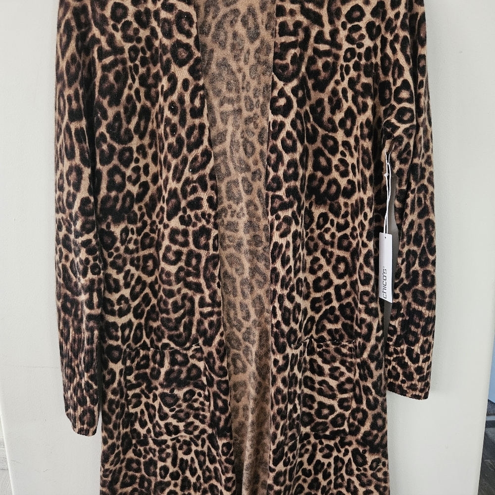 Chico's Leopard Print Cardigan Sz M/L $30